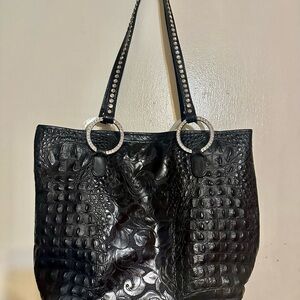 Large Raviani Black Croc-Embossed Tote Bag with Swarovski crystals